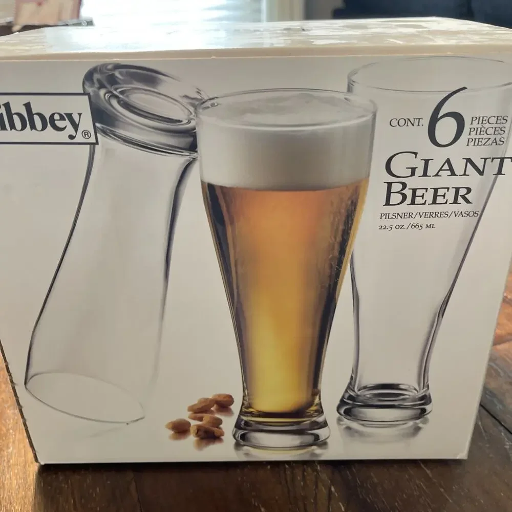 Libbey Charisma - 6 New Giant 22 1/2 oz Clear Glass Beer Glasses Pilsners